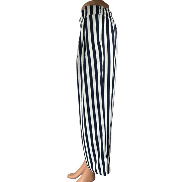Zara Basic Women's Navy Blue White High Waisted Wide Leg Cropped Pants Size M - Picture 2 of 5